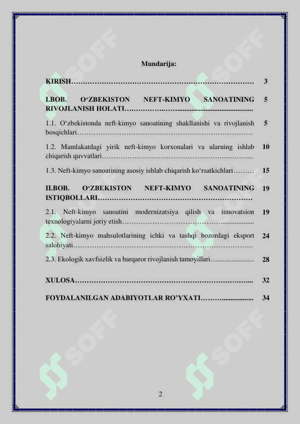 O‘zbekiston neft kimyo sanoatining rivojlanishi holati va istiqbollari 2
