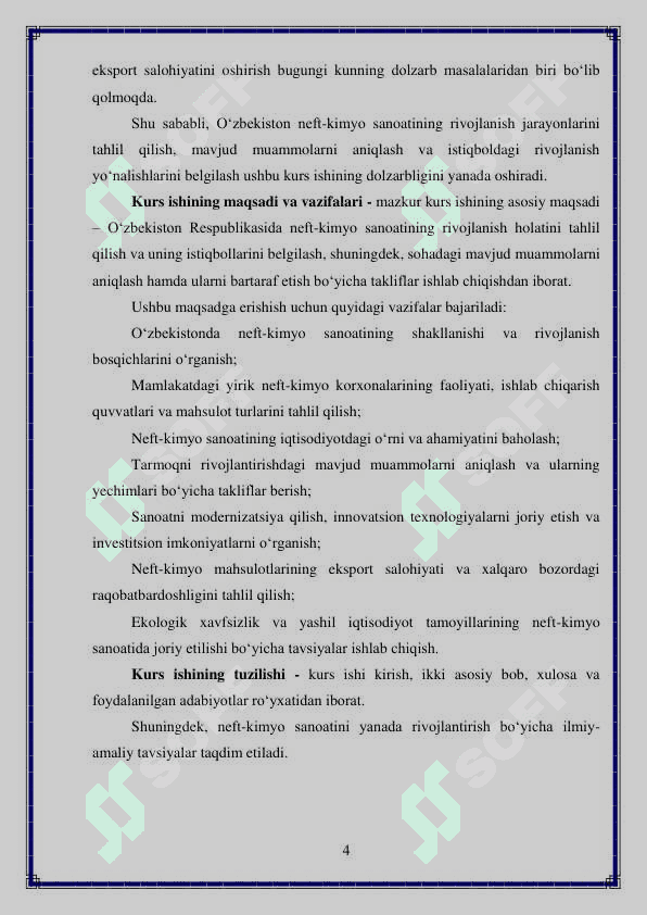 O‘zbekiston neft kimyo sanoatining rivojlanishi holati va istiqbollari 4
