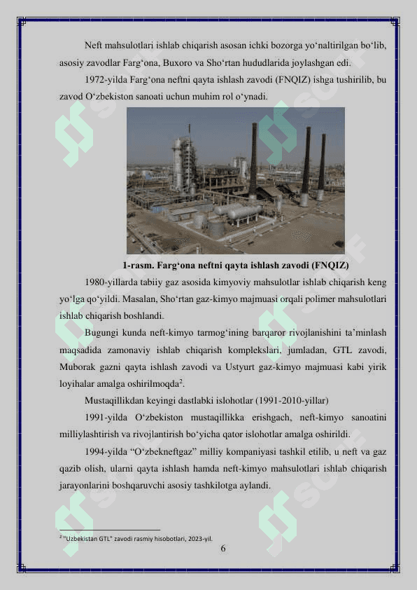 O‘zbekiston neft kimyo sanoatining rivojlanishi holati va istiqbollari 6