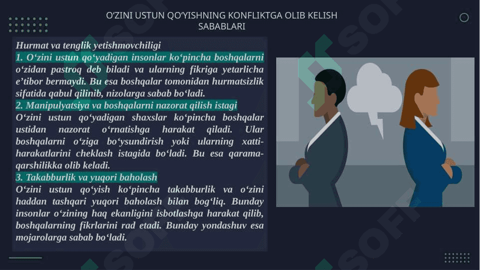 O'zini ustun qo'yish kanflikt sababi sifatida 6