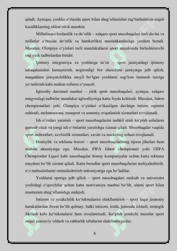 Sport musobaqalarini tashkil qilish 6