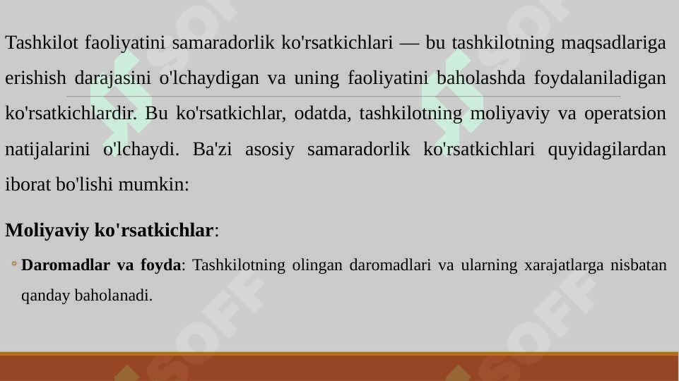 TASHKILOT FAOLIYATINI SAMARADORLIK KO'RSATKICHLARI 3