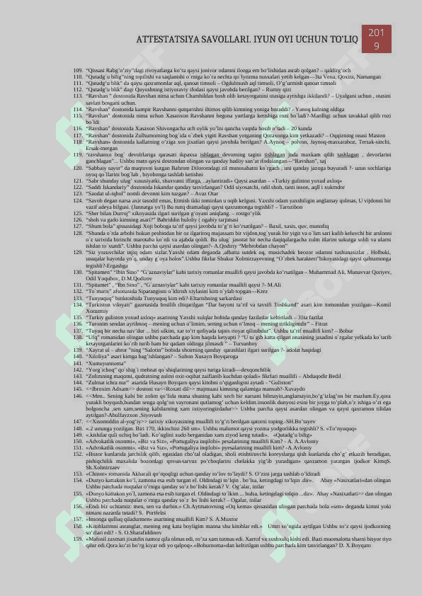 Adabiyot Attestatsiya savollari va javoblari 3