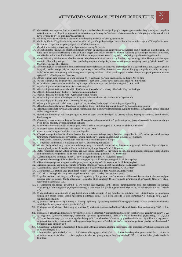 Adabiyot Attestatsiya savollari va javoblari 4
