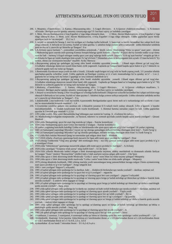 Adabiyot Attestatsiya savollari va javoblari 5
