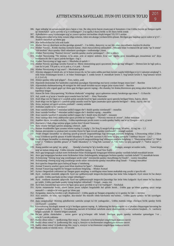 Adabiyot Attestatsiya savollari va javoblari 7