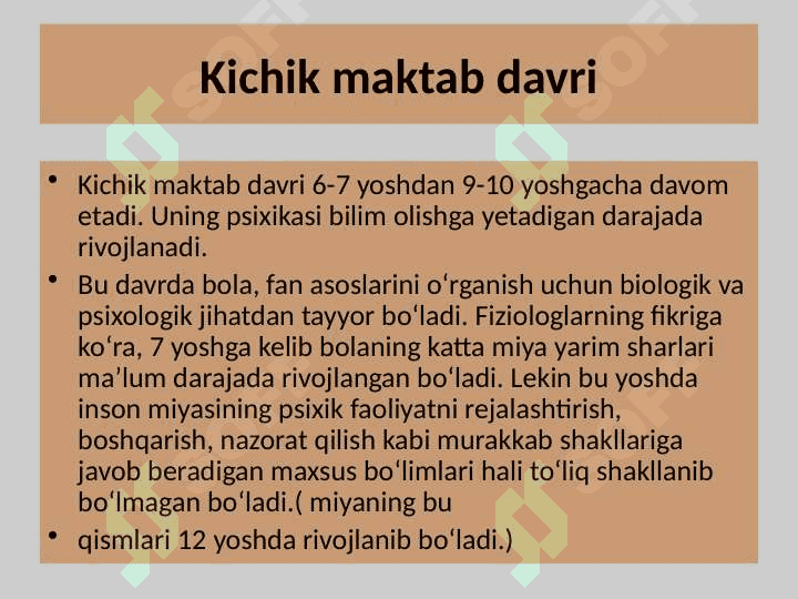Kichik maktab yoshidagi bolalar psixologiyasi 2