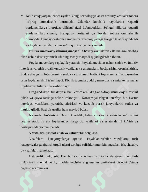Shaxsiy vazifalar va eslatmalarni hisobga oluvchi dastur yaratish. 6