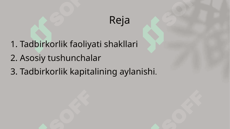 TADBIRKORLIK KAPITALINING TURLARI 2