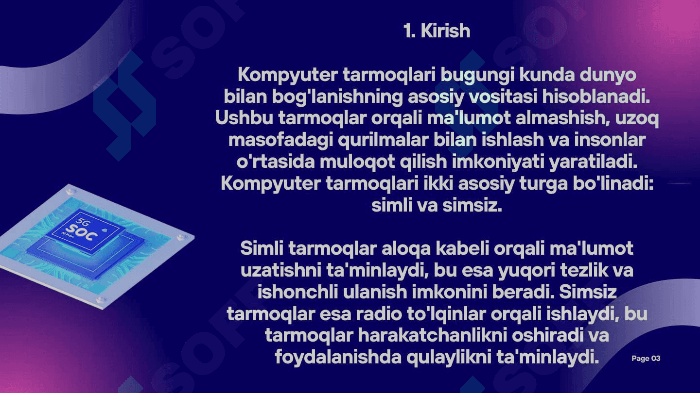 KOMPYUTER TARMOQLARI
STANDARTLARI VA ULARNING
TEXNOLOGIYALARI. SIMLI VA SIMSIZ
TARMOQ TEXNOLOGIYALARI, IEEE
802 STANDARTLARI (IEEE 802.3,
802.11, 802.15, 802.16). 3