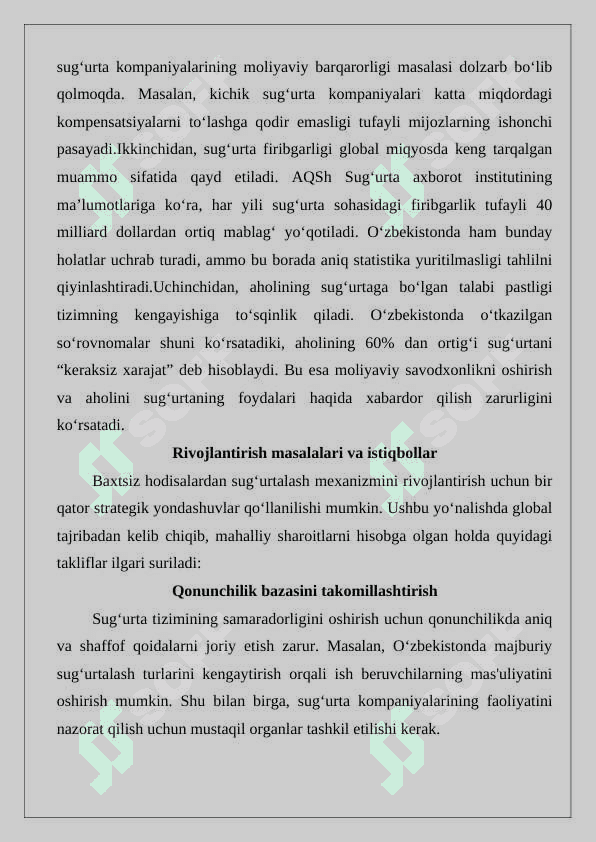Baxtsiz hodisalardan sug‘urtalash mexanizmi va rivojlantirish masalalari esse 4