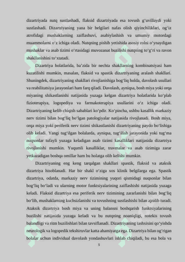 Dizartriya tasnifi va uning shakllari 5