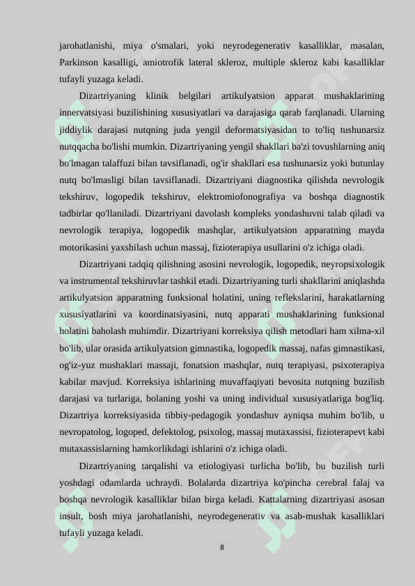 Dizartriya tasnifi va uning shakllari 8