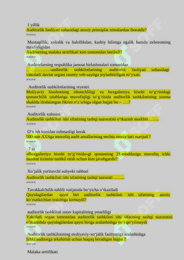 Audit test javobi bilan 3