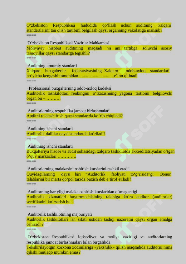 Audit test javobi bilan 4