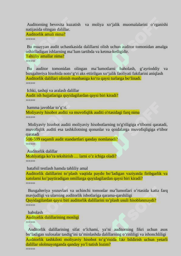 Audit test javobi bilan 7