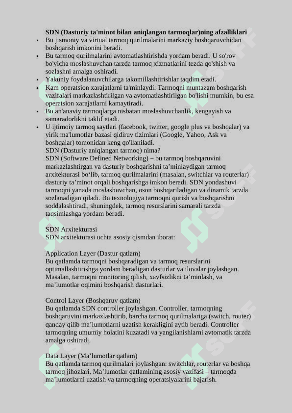 Mavzu: OpenFlow protokoli va SDN tarmoq boshqaruvi. 5