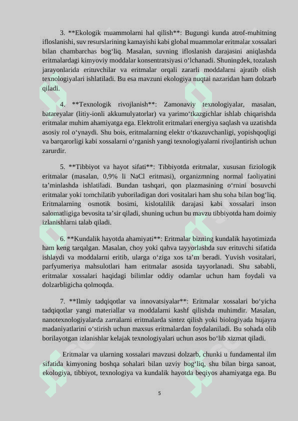 MAVZU: ERITMIALAR VA ULARNING HOSSLALARI. Referat 5