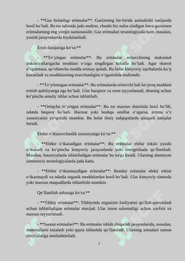 MAVZU: ERITMIALAR VA ULARNING HOSSLALARI. Referat 7