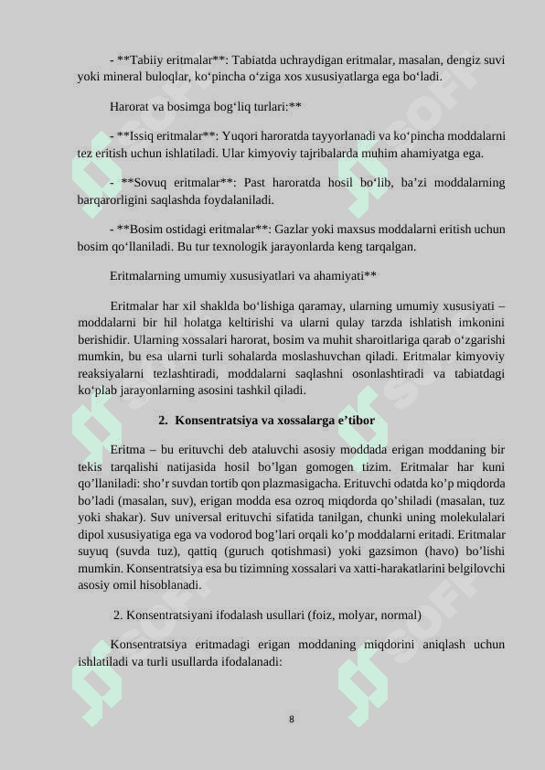 MAVZU: ERITMIALAR VA ULARNING HOSSLALARI. Referat 8
