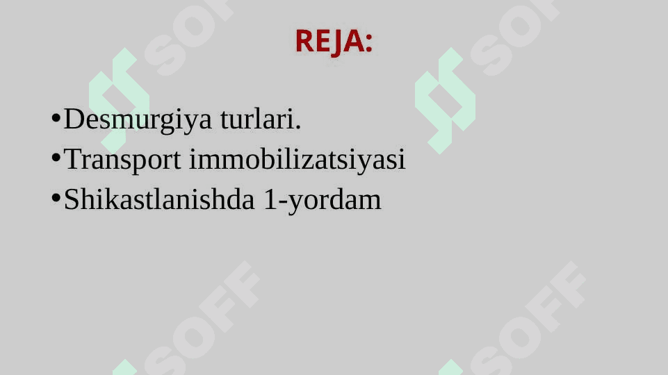 Desmurgiya. Transport  immobilizatsiyasi 3