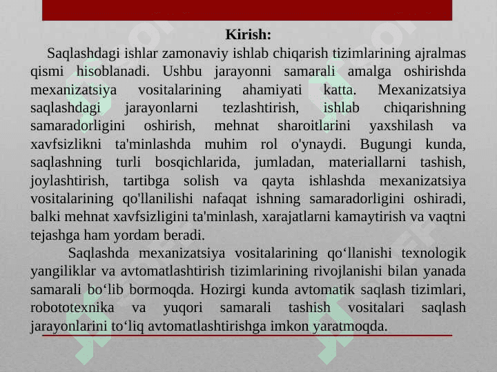 Saqlashdagi ishlarda mexanizatsiya vositalari 2