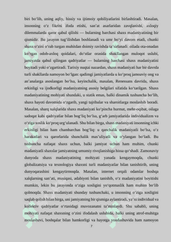 MAVZU: Shaxs madaniyatini shakllantirish va tarbiyalash. 7