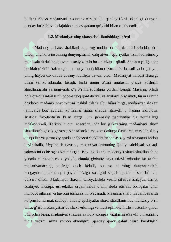 MAVZU: Shaxs madaniyatini shakllantirish va tarbiyalash. 8