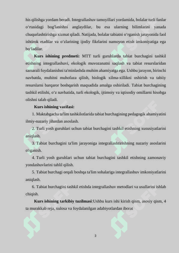 Mtt turli guruhlarda tabiat burchagini tashkil etishning integrallashuvi. 3