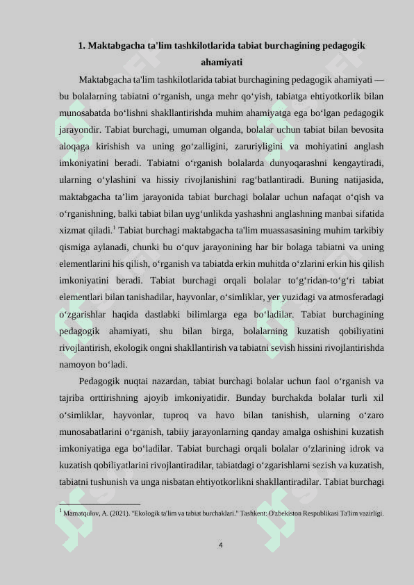 Mtt turli guruhlarda tabiat burchagini tashkil etishning integrallashuvi. 4