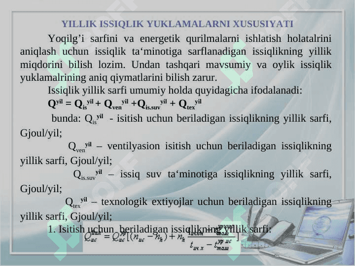 Issiqlik yuklamalar. Yillik issiqlik yuklamalar 4