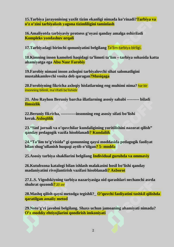 Tarbiyaviy ishlar metodikasi fanidan savollar (javoblari bilan) 2