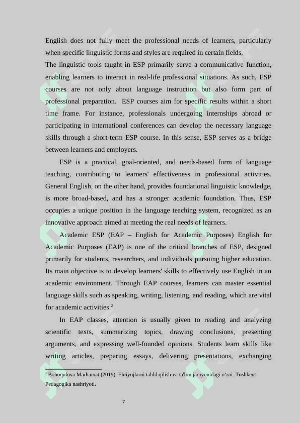 Needs Analysis in English for Specific Purposes (ESP) 7