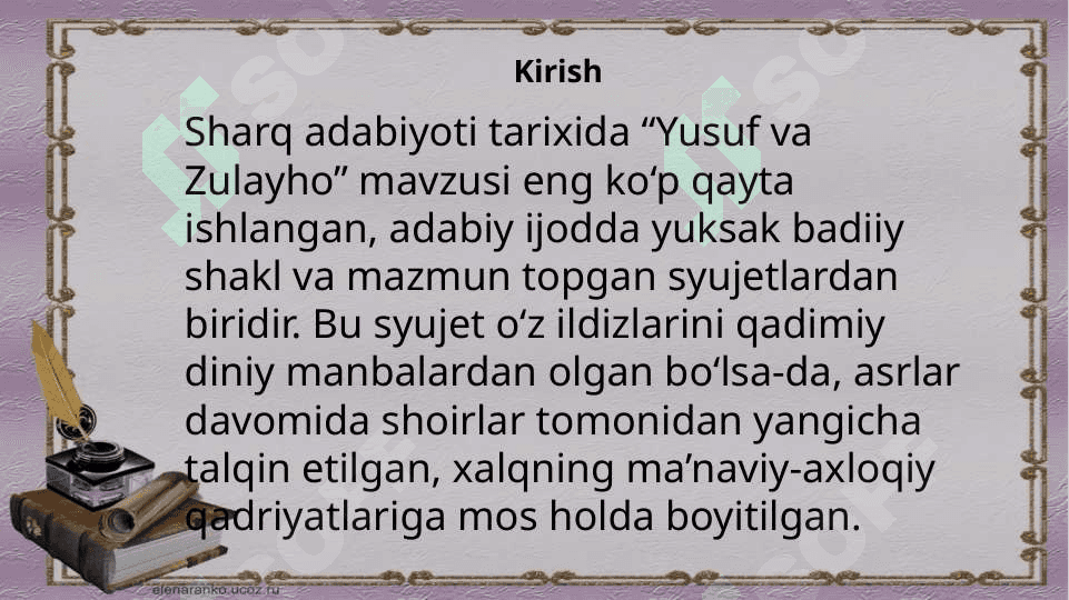 Yusuf va Zulayho turkumidagi dostonlar 3
