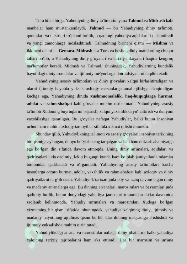 Yahudiylik  ta'limoti, an’ana va marosimlari. 4