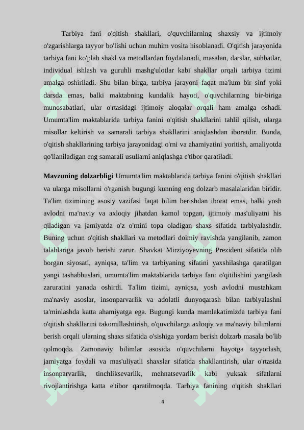 Umumta'lim maktablarida tarbiya fanini o'qitish shakllari va ularga misollar 4