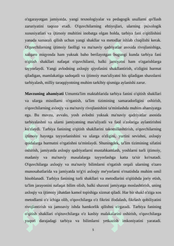 Umumta'lim maktablarida tarbiya fanini o'qitish shakllari va ularga misollar 5