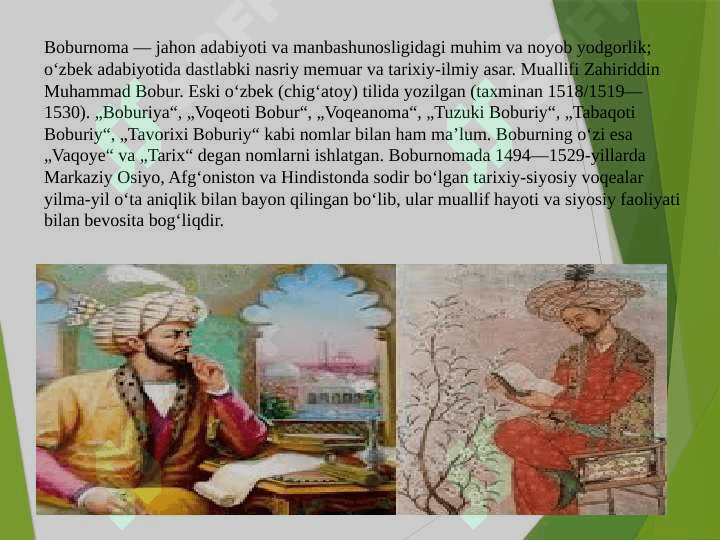 Boburnoma o’zbek adabiyoti tarixidagi ilk me’muar sifatida 3
