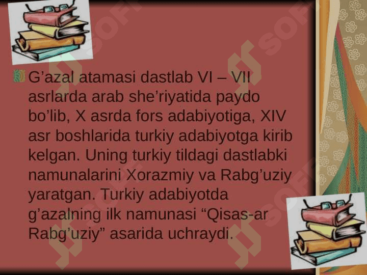 G’azal haqida nazariy  ma’lumot 4