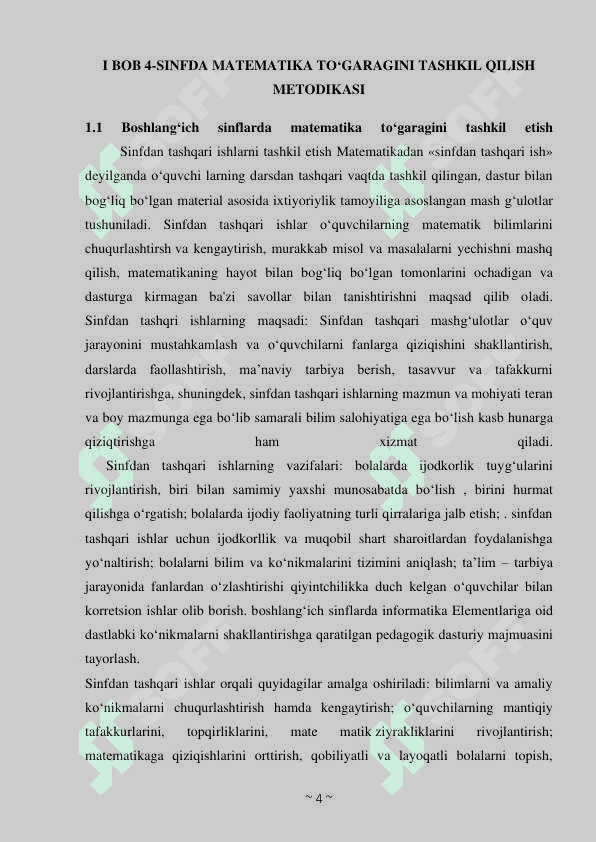 MATEMATIKA FANLARIDAN  DARSDAN TASHQARI 4