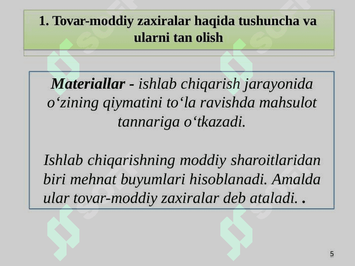 Tovar moddiy zahiralari hisobi 5