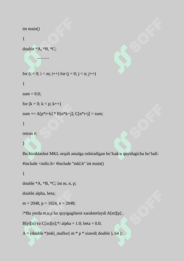 Intel Math Kernel Library (MKL) parallellashtirish kutubxonasi bilan tanishish va uning yordamida parallel dasturlar tuzush. 3