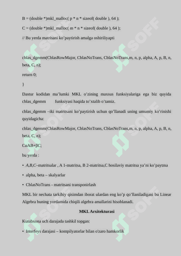 Intel Math Kernel Library (MKL) parallellashtirish kutubxonasi bilan tanishish va uning yordamida parallel dasturlar tuzush. 4