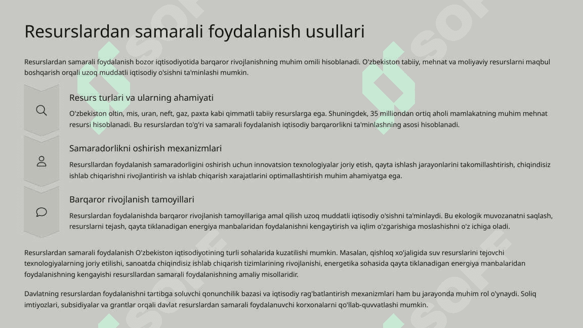 Bozor iqtisodiyoti sharoitida doimiy muammolarni hal qilish va resurslardan samarali foydalanish 4