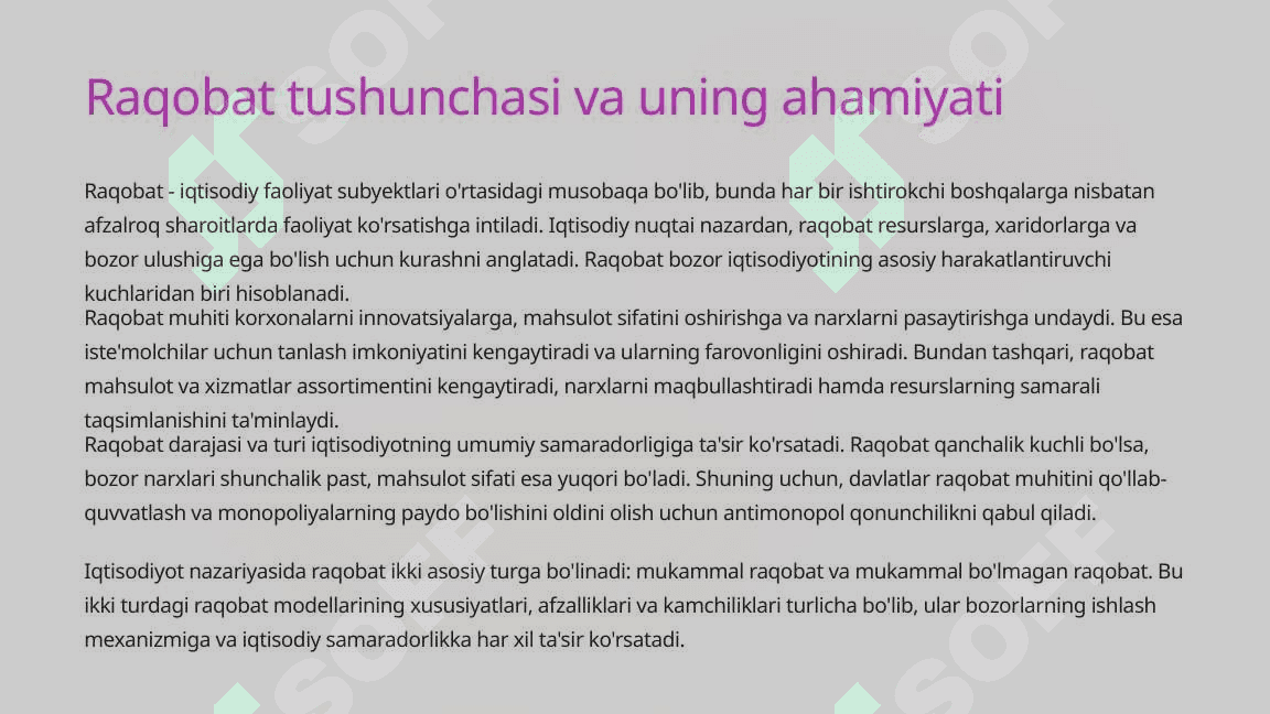 Mukammal va Mukammal Bo'lmagan Raqobat Tahlili 3