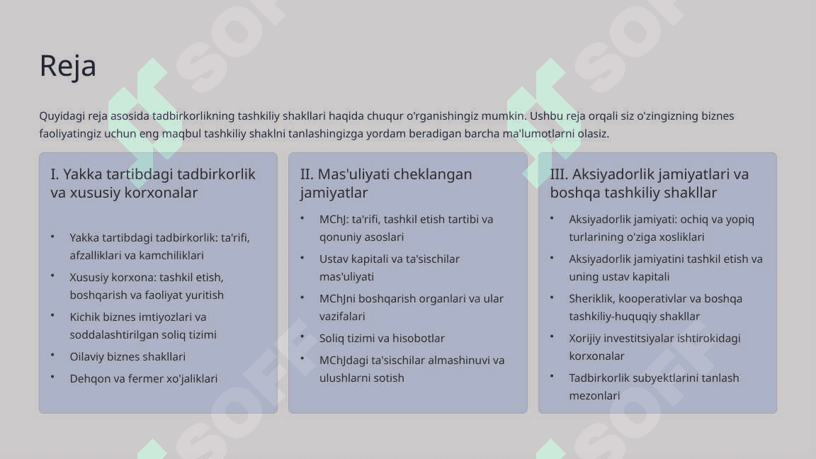 Tadbirkorlikning tashkiliy shakllari 2