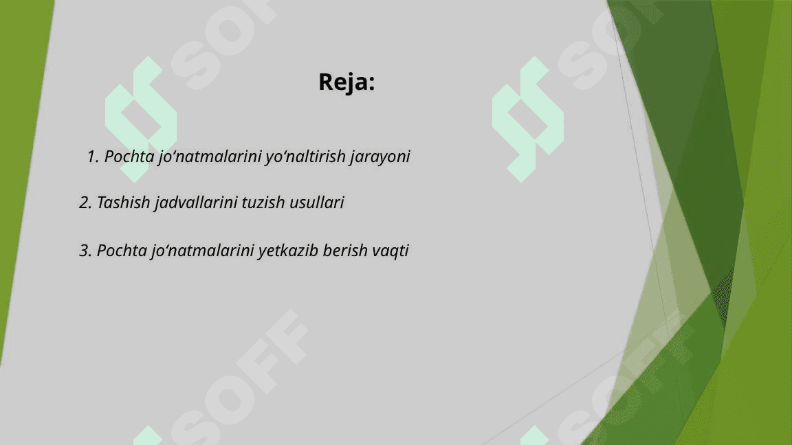Pochta joʻnatmalarini tashish jadvallarini tuzish. 2