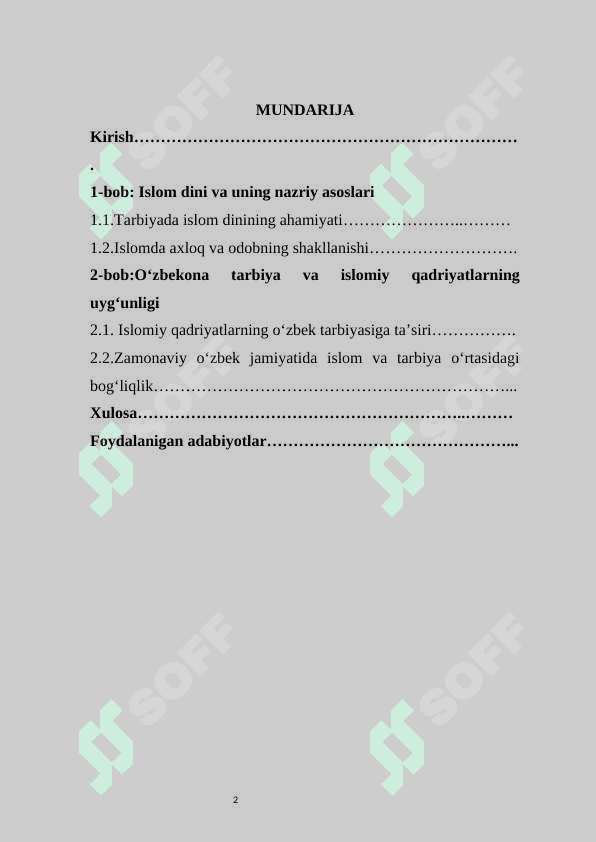 Islom dini va o‘zbekona tarbiya  kurs ishi 2