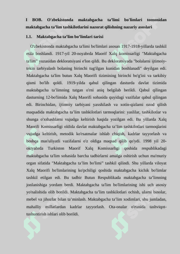 Maktabgacha ta’limi bo’limlari va maktabgacha ta’lim tashkilotlarini nazorat qilish. 5