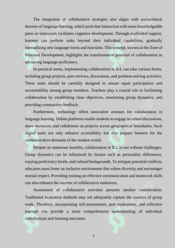 COLLABORATION AND PEER INTERACTION IN INTEGRATED LANGUAGE LEARNING 5